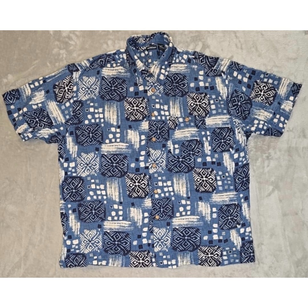 North Crest Shirt Mens XL Rayon Geometric Abstract All Over Print Chest Pocket‎